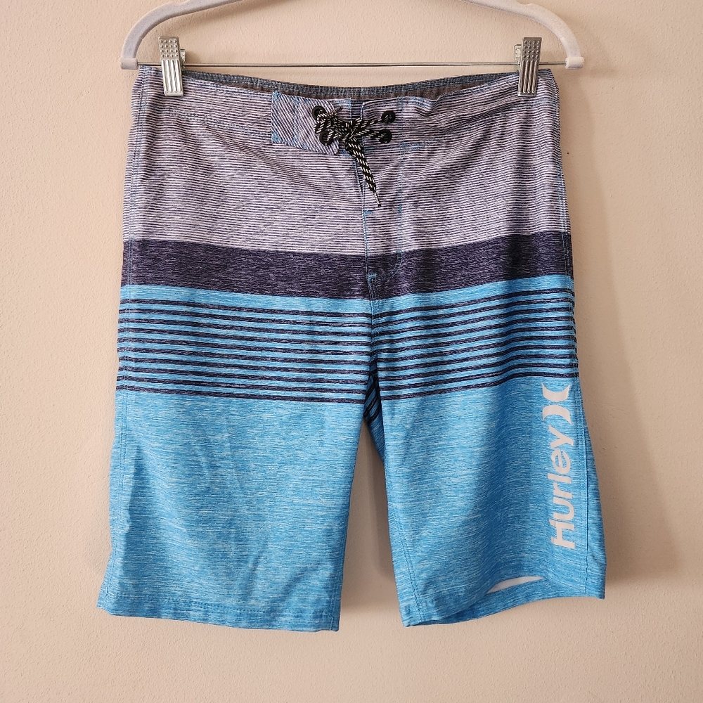 Hurley Gray and Blue Casual Swim Trunks Size 28 Swimwear Shorts